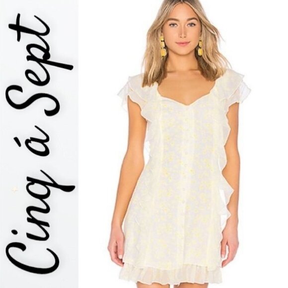 CINQ á SEPT Georgia Silk Floral Mini Cocktail Dress In Sunglow, Size 2 - Picture 1 of 11